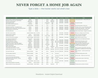 Home Maintenance Tracker Spreadsheet | Auto Due Dates, Cleaning Schedule (Digital Download)
