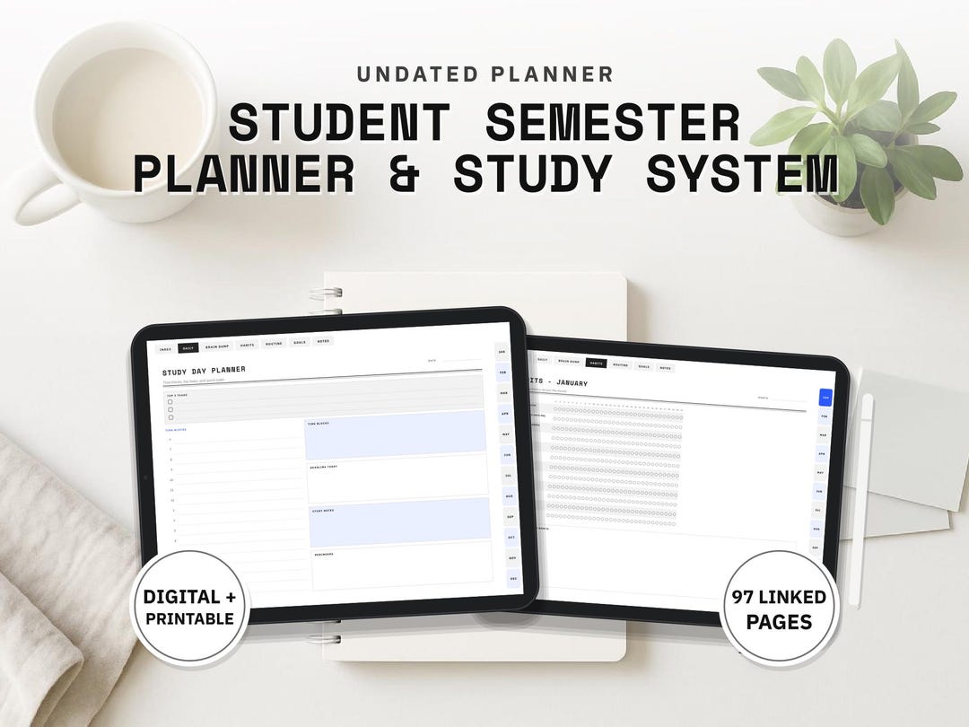 Student Semester Planner & Study System — Printable Pages + Hyperlinked ...