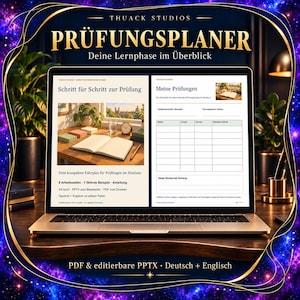 Exam planner for German and English studies – learning map, weekly focus & error list, editable PPTX and PDF A4
