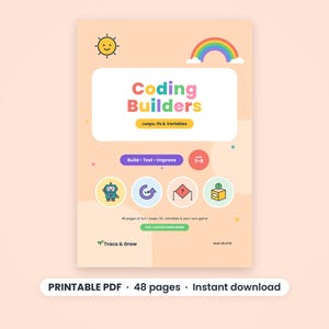 Screen-Free Coding Workbook for Kids, Loops, Ifs and Variables, Ages 7-9, 2nd to 4th Grade, Unplugged Computer Science, Printable PDF