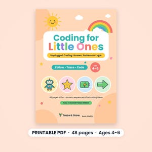 Coding Worksheets for Preschool and Kindergarten, Screen Free Unplugged STEM Activities, Ages 4-6, Homeschool Printable PDF
