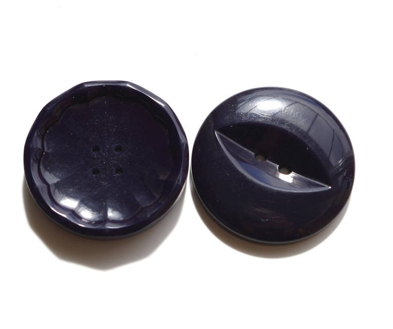 Pair large dark blue vintage buttons nicely worked 38 and 39 mm in diameter.