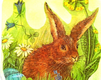 Carte postale faite mains et son enveloppe assortie" Le joli Lapin de Pâques ".