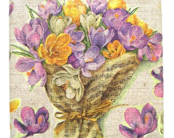 Very attractive collage(sticking) on linen painting(cloth) Croci 12 x 12 cms (4.72 x inches 4.72).
