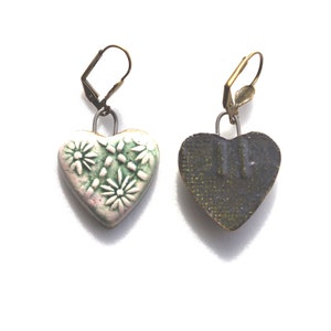 Romantic earrings flowers hearts gray pink, handcrafted ceramics. image 5