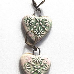 Romantic earrings flowers hearts gray pink, handcrafted ceramics. image 6