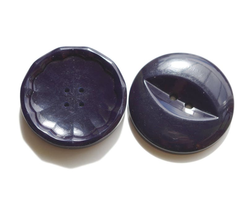 Pair large dark blue vintage buttons nicely worked 38 and 39 mm in diameter.