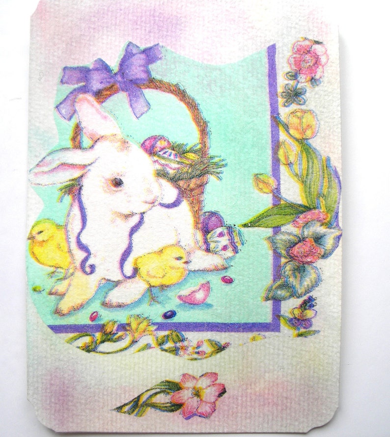 Carte postale Pâques faite mains, collages et pastel sur papier épais accompagnée de son enveloppe assortie image 3