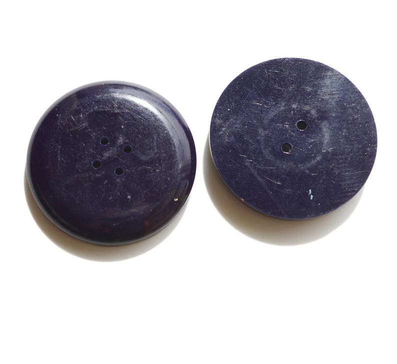 Pair large dark blue vintage buttons nicely worked 38 and 39 mm in diameter.