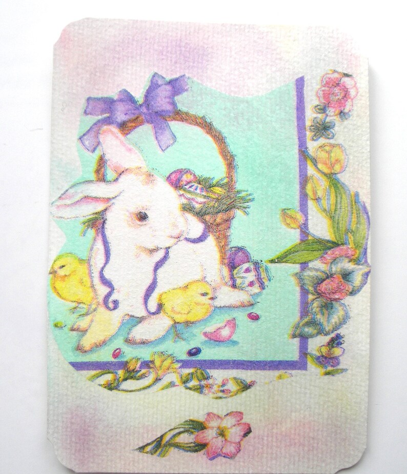 Postal de Pascua hecha a mano, collages y pastel sobre grueso con sobre a juego imagen 2