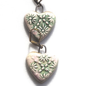 Romantic earrings flowers hearts gray pink, handcrafted ceramics. image 4