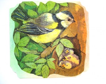 Carte postale collages et pastel et son enveloppe assortie nid d'oiseaux.