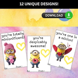 Cartes Minion pour la Saint-Valentin, lot de cartes imprimables, 2 variantes incluses