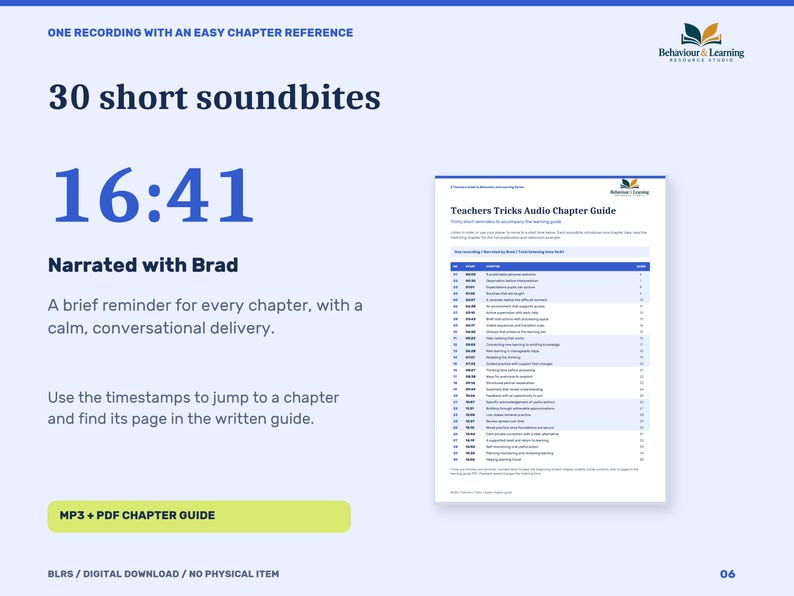 K&ouml;nnte beinhalten: Eine digitale Ressource mit dem Titel 30 short soundbites mit einer Dauer von 16:41, gesprochen von Brad. Sie enth&auml;lt einen Teachers Tricks Audio Chapter Guide mit Zeitstempeln und Seitenzahlen als MP3- und PDF-Download.