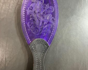 Handmade Burnished  Purple and Black Floral Iris Brush Impact Paddle
