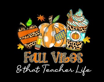 Fall Vibes & That Teacher Life Apple Pencil Pumpkin Fall Digital PNG