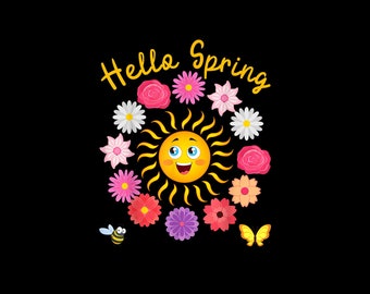 Hello Spring Sun Flower Women Easter Digital PNG