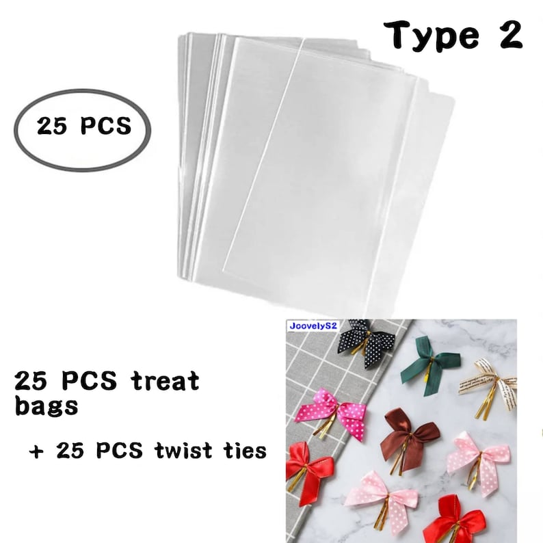 25 pcs 7x10cm Treat Bags with 25 Ribbon Twist Ties 10cm Lollipop Candy Cake Pop Wrapping