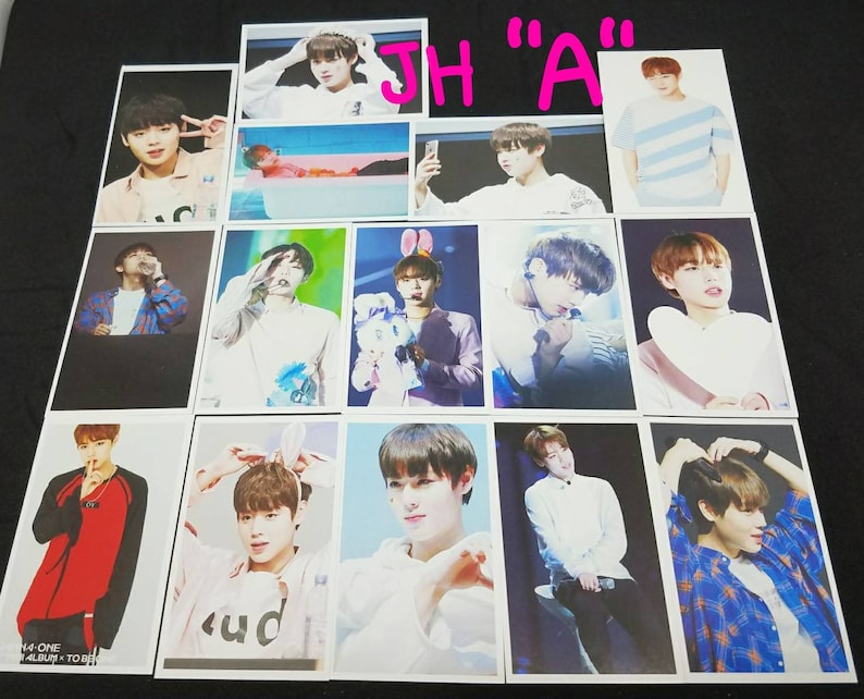 May include: A set of 12 photo cards featuring a young man in various poses. The cards are printed on white cardstock and have a glossy finish. The photos are taken in a variety of settings, including indoor and outdoor locations. The man is wearing a variety of clothing, including a white shirt, a blue shirt, a pink shirt, and a black jacket. The cards are all in good condition and have no visible damage.
