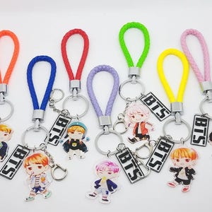 Cute Kpop BTS Bangtan Boys Clear Acrylic BTS Keychain with BTS 4th Muster Color Strap Keyring Pendant Cute Keychain Perfect Gift for fans