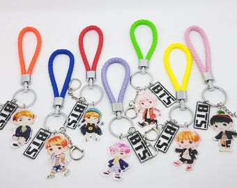 Cute Kpop BTS Bangtan Boys Clear Acrylic BTS Keychain with BTS 4th Muster Color Strap Keyring Pendant Cute Keychain Perfect Gift for fans
