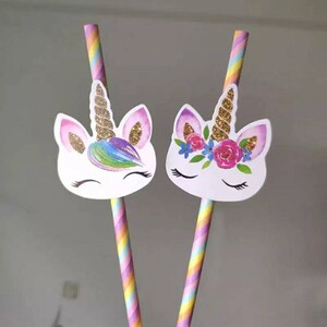 20Pcs Unicorn Paper Straws For Baby Shower, Wedding Party Kids Birthday Party, Decoration Supplies, Paper Drinking Straws