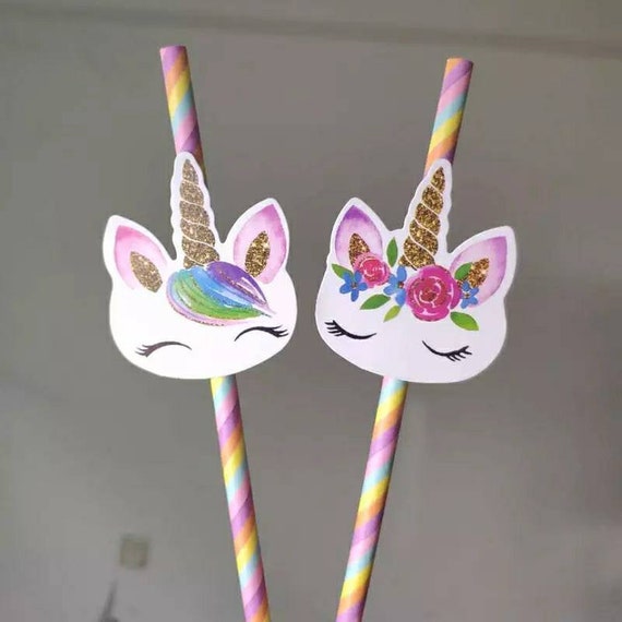 20pcs Unicorn Paper Straws for Baby Shower, Wedding Party Kids