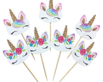 24pcs Unicorn Cupcake Toppers Party Supplies Cake Decoration