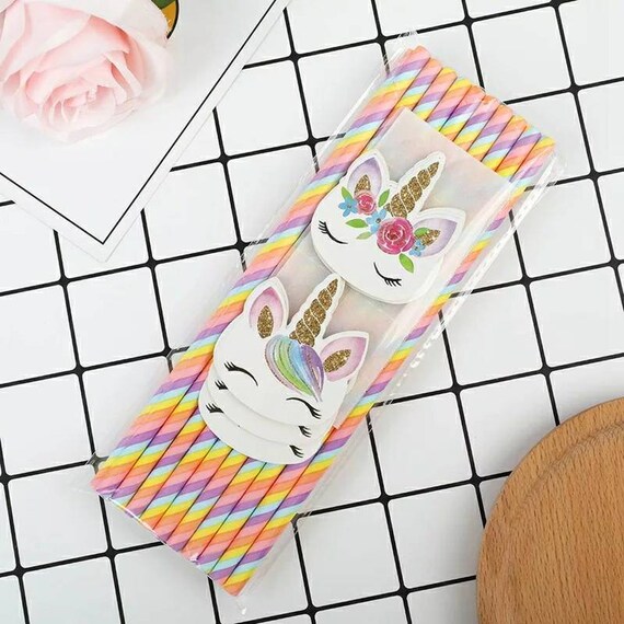 20pcs Unicorn Paper Straws for Baby Shower, Wedding Party Kids