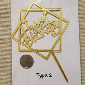 Acrylic Cake Topper 1 Piece Gold Pink Black Happy Birthday Cake Toppers For Wedding Kids Birthday Party Cake Decorations