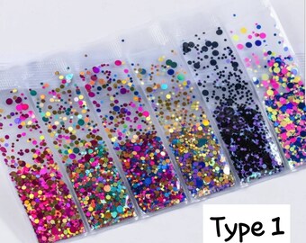 6 Grid Bag Nail Glitter Powder And Sequins Colorful Nail Flakes DIY Nail Multi purpose Glitter