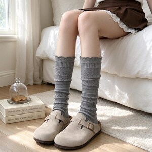 Pointelle Wool Cotton Slouchy Socks | Vintage Patterned Knee High Boot Socks | Aesthetic Cottagecore Leg Warmers | Warm Winter Gift for Her