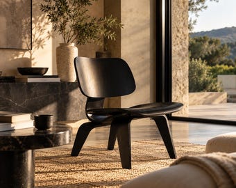 Black Molded Wood Lounge Chair – Scandinavian Design Armchair, Modern Accent Chair, Contemporary Furniture