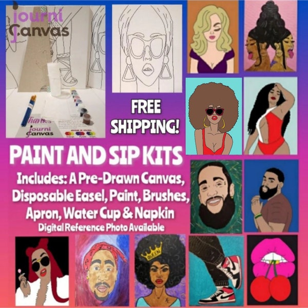 12x16 Canvas Paint Party Kits- Pre-Drawn Outline Canvas for Paint and Sip/ Couples Night/ Girls Night/ 16x20