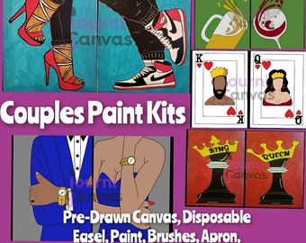 Couples 16x20 Paint Party Kit- Pre-Drawn Outline Canvas for Paint and Sip/ Valentines Day/ Painting 12x16 kits available