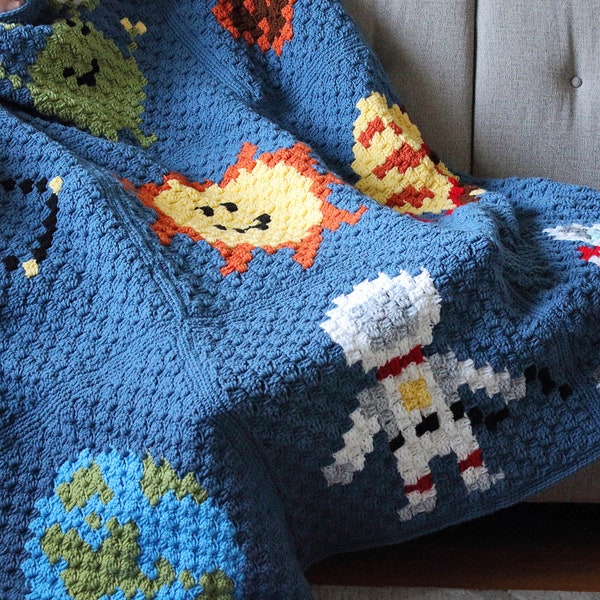 Outer Space C2C Crochet Blanket - Crochet pattern only - Digital Download - crochet solar system blanket