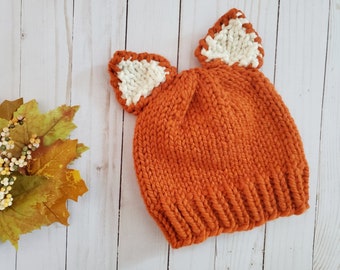 Fox Beanie - Knitting Pattern - Digital Download Only - Fox beanie with ears