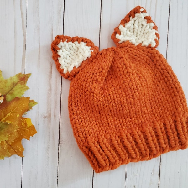 Fox Beanie - Knitting Pattern - Digital Download Only - Fox beanie with ears