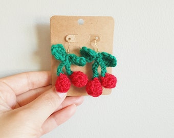 Cherry Drop Earrings - Crochet Earrings- CROCHET PATTERN ONLY