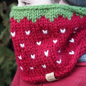 Strawberry Cowl Knitting Pattern - Digital Download - Knit Facewarmer