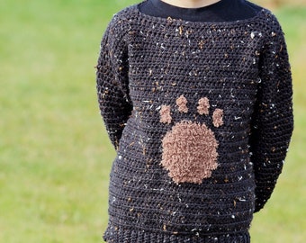 Kids Bear Paw Sweater - Crochet pattern only - Crochet Kids Sweater - Bear Sweater