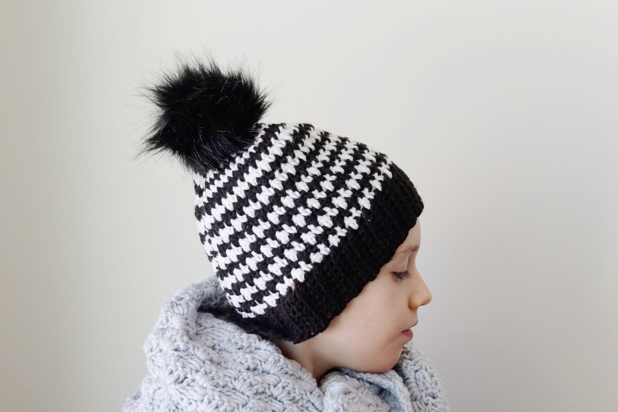 Crochet Houndstooth Beanie - Crochet Pattern Only - Digital  display picture 3