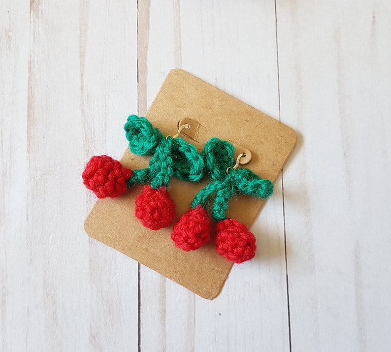 Cherry Drop Earrings Crochet Earrings CROCHET PATTERN ONLY image 2