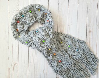 KNITTING PATTERN - Rainbow Beaded Cable Scarf