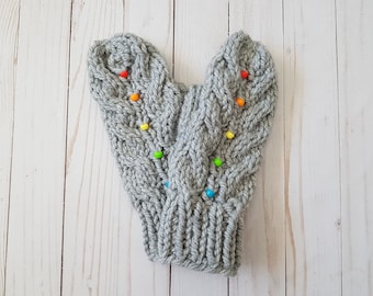 KNITTING PATTERN - Rainbow Beaded Cable Mittens