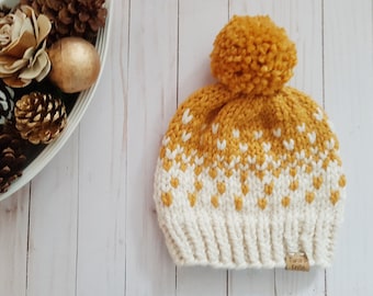 Fair Isle Knit Beanie Pattern | Bulky Winter Hat (Digital Download)