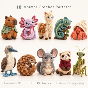10 Animal Crochet Patterns PDF Bundle - Capybara, Axolotl, Llama & More, Amigurumi Collection