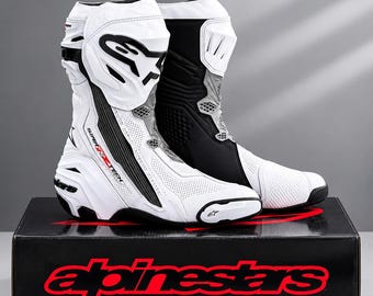 Alpinestars Supertech Racing Boots, White Motorcycle Sportbike Track Boots