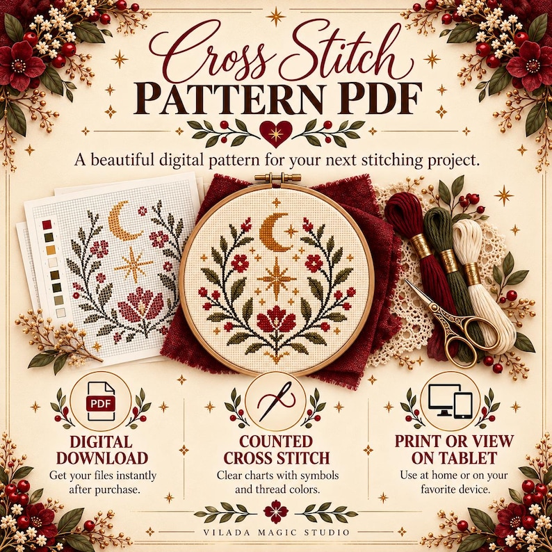 Easter Rooster Cross Stitch Pattern PDF, Floral Chicken, Spring Folk ...