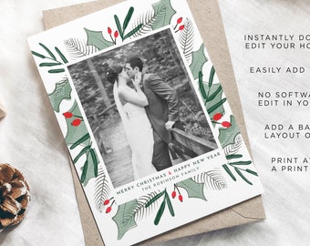 Plantilla de tarjeta fotográfica navideña, plantilla de tarjeta fotográfica navideña, tarjeta fotográfica navideña imprimible, tarjeta de Navidad, tarjeta fotográfica navideña, perro, foto